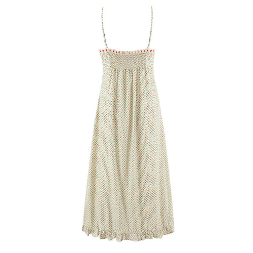 Spring Women Mid Length Beige Floral Strap Dress