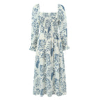 's Early Spring Square Collar Side Slit Ninth Sleeve Dress