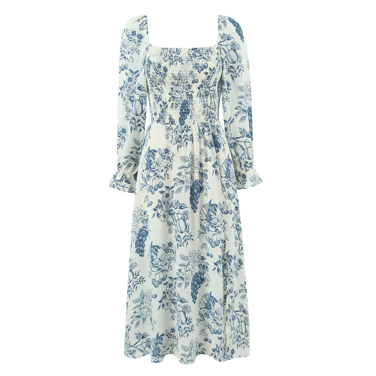 's Early Spring Square Collar Side Slit Ninth Sleeve Dress