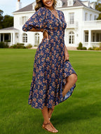 Women's Lace-Trim Floral V-Neck Midi Dress
