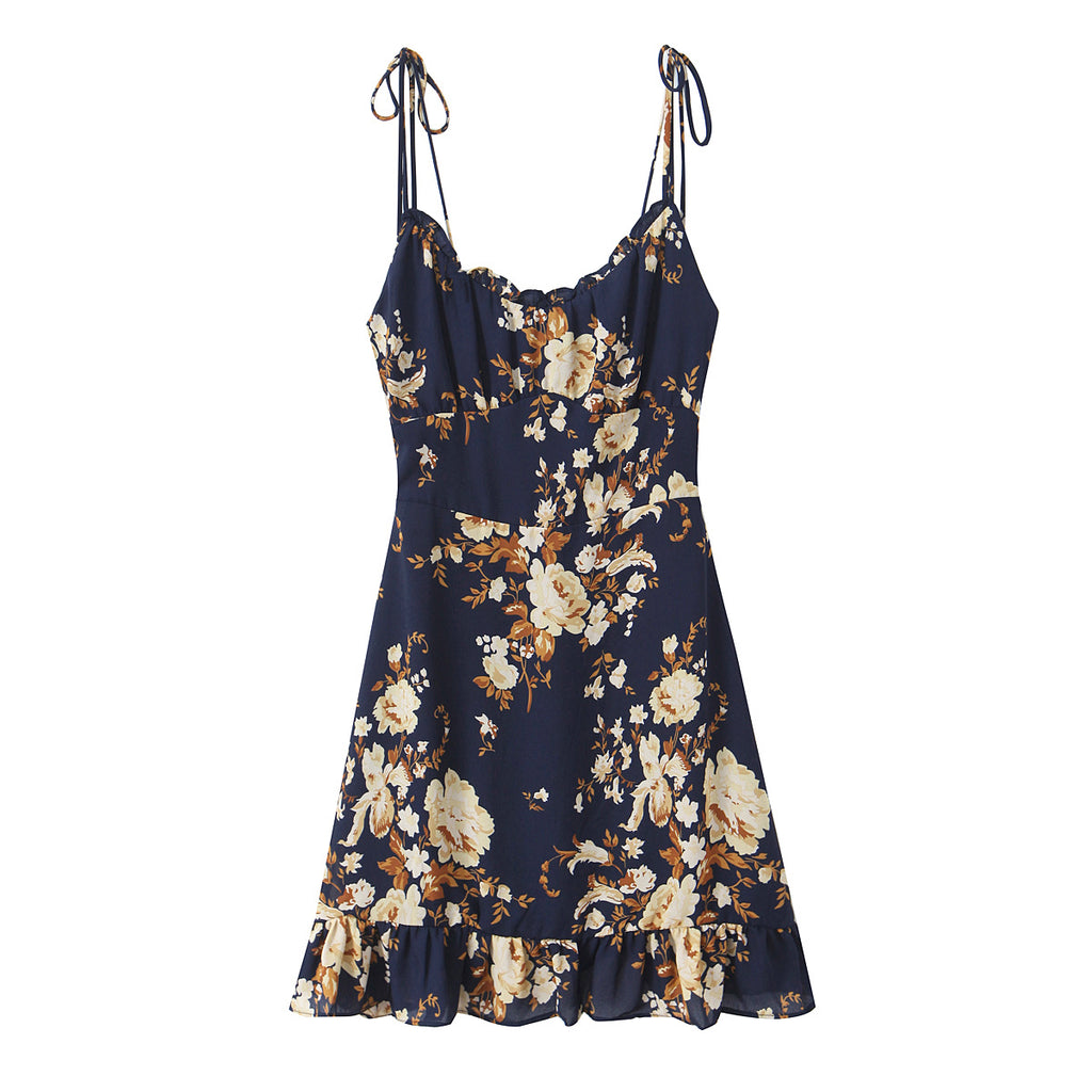 Women's Spaghetti-Strap Floral Smocked Ruffle A-Line Mini Dress