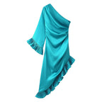 Satin One-Shoulder Ruffle Maxi Dress