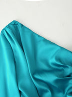 Satin One-Shoulder Ruffle Maxi Dress