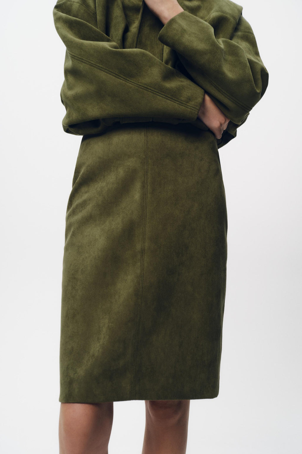 Suede Textured Back Slit Spring Autumn High Waist Slim Skirt