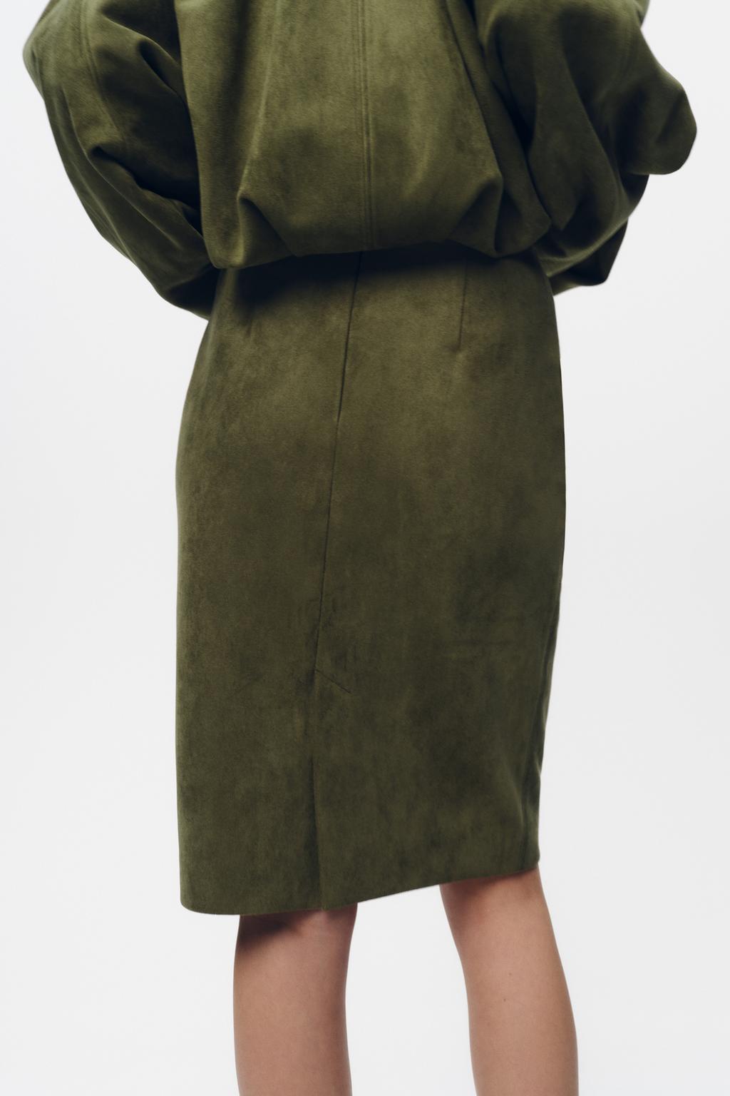 Suede Textured Back Slit Spring Autumn High Waist Slim Skirt
