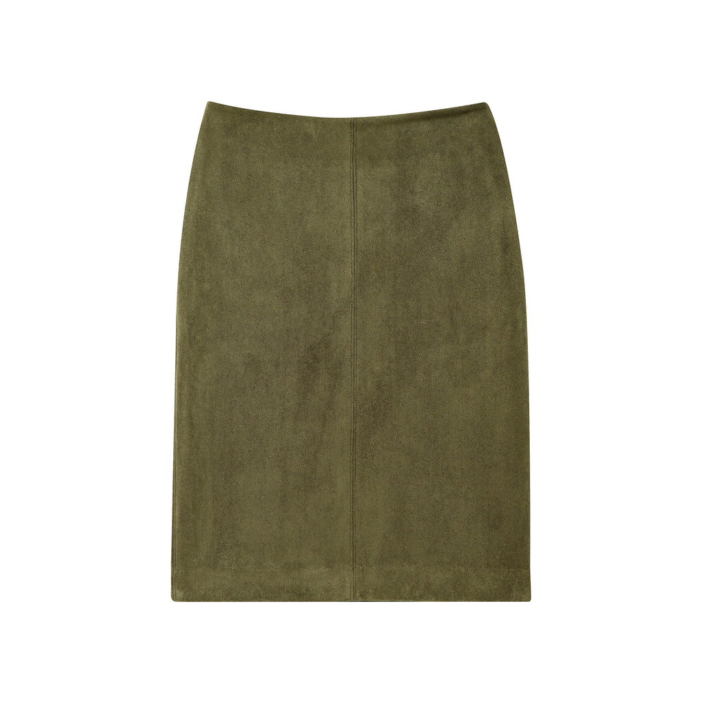 Suede Textured Back Slit Spring Autumn High Waist Slim Skirt