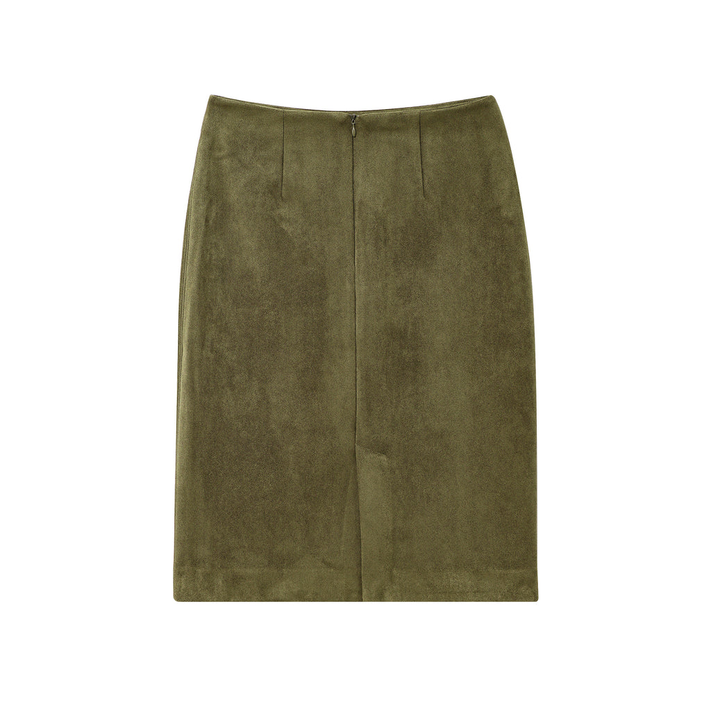Suede Textured Back Slit Spring Autumn High Waist Slim Skirt