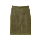 Suede Textured Back Slit Spring Autumn High Waist Slim Skirt
