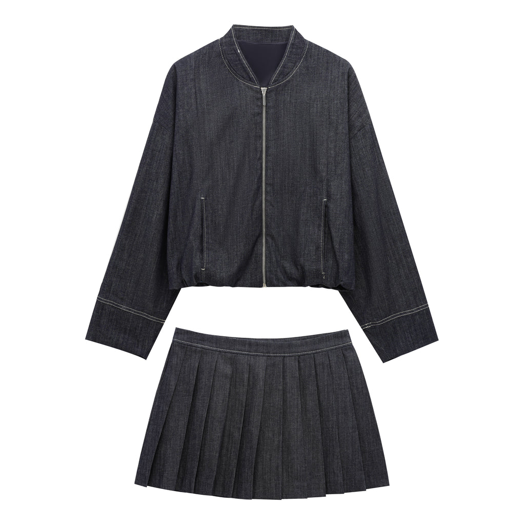 Women's Stand-Collar Denim Flight Jacket