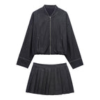 Women's Stand-Collar Denim Flight Jacket