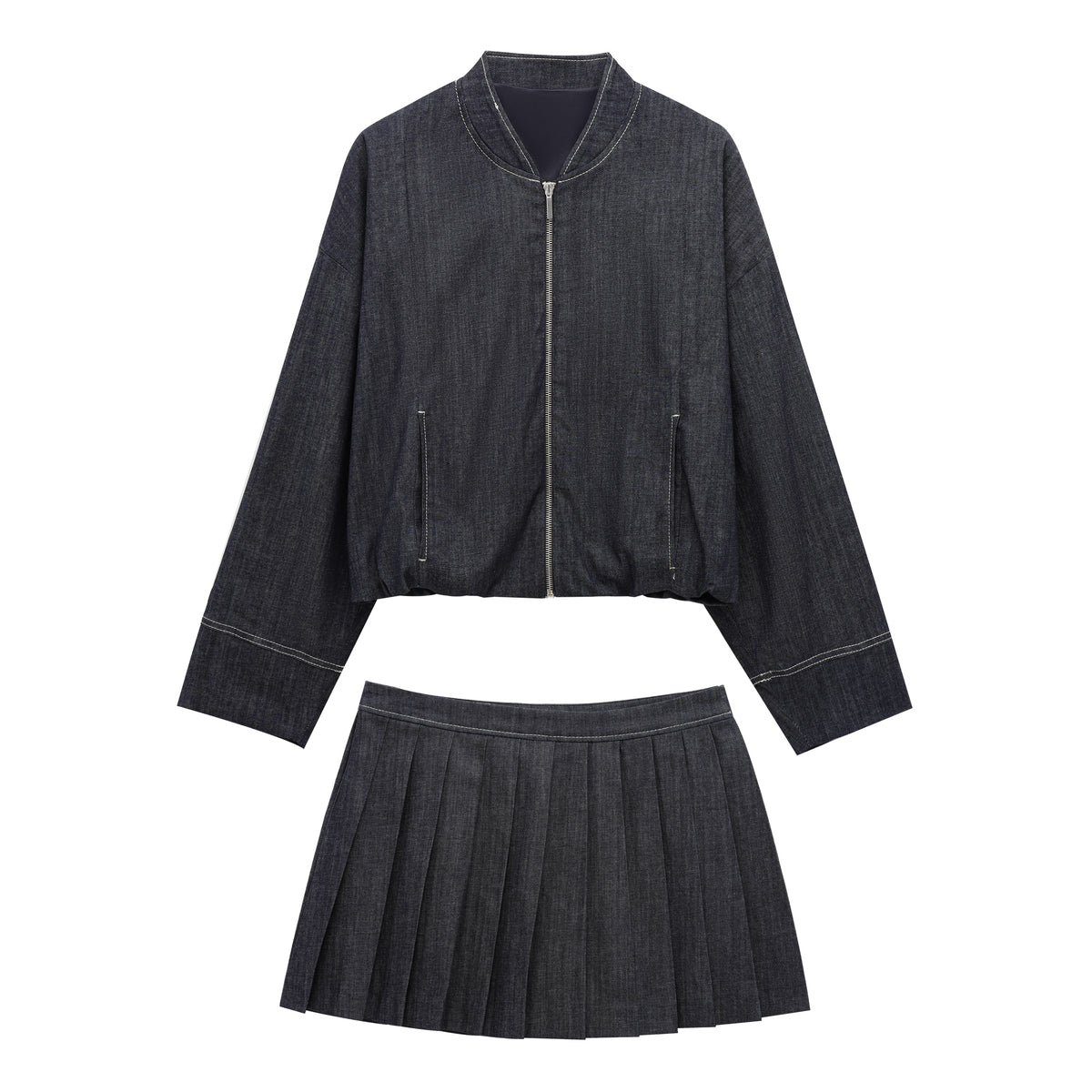 Women's Stand-Collar Denim Flight Jacket