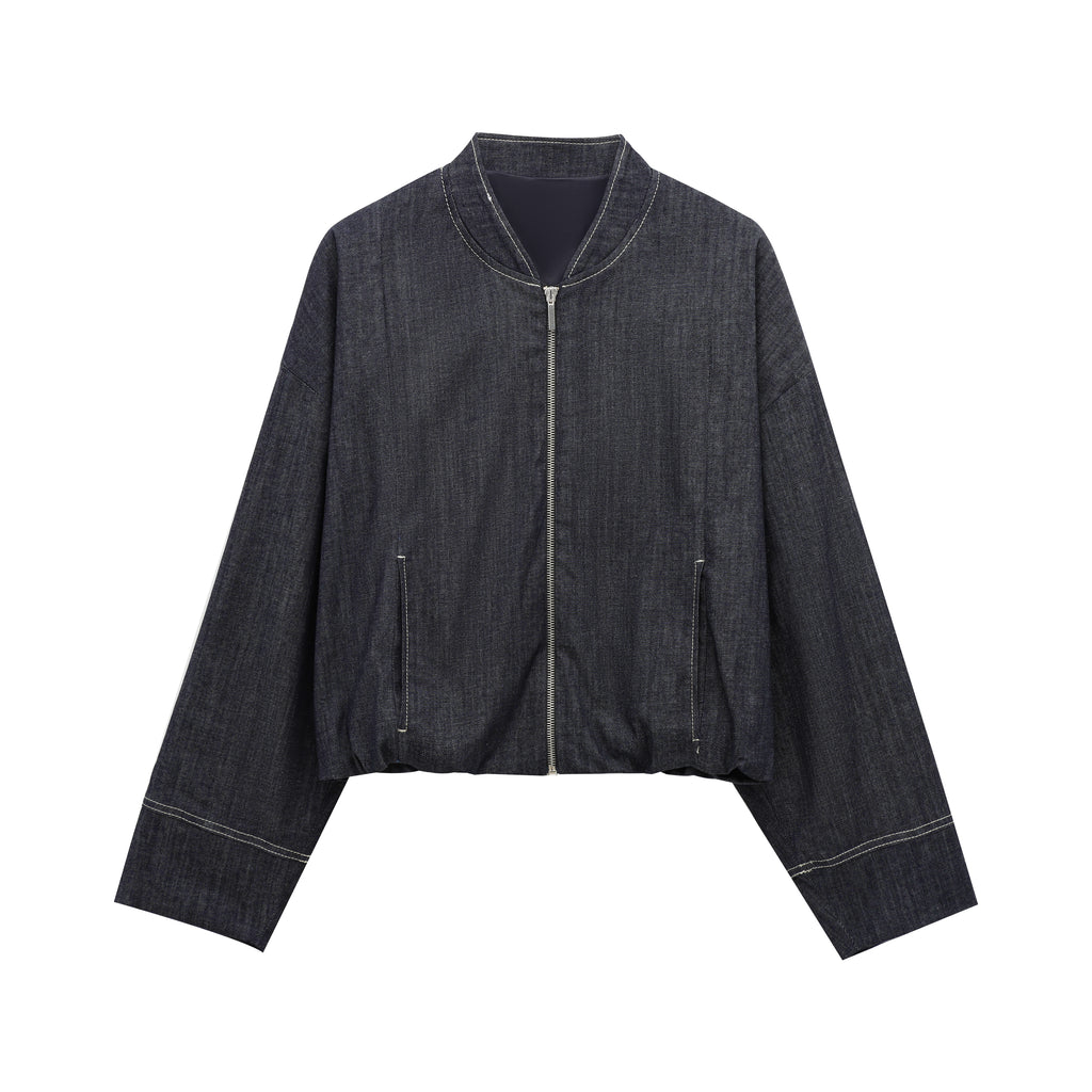 Women's Stand-Collar Denim Flight Jacket