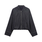 Women's Stand-Collar Denim Flight Jacket