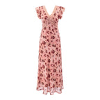 Women's Rose Floral Lace Ruffle A-Line Maxi Dress