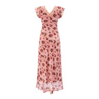 Women's Rose Floral Lace Ruffle A-Line Maxi Dress