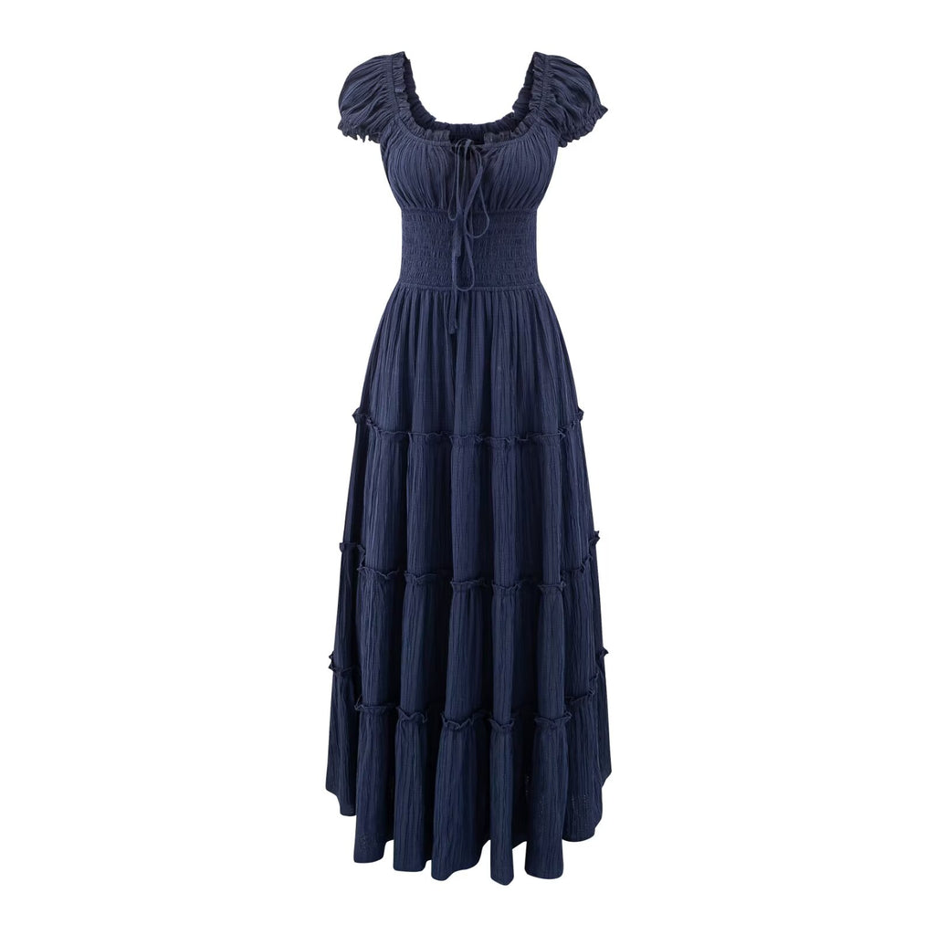 Women's Square-Neck Ruffle Puff-Sleeve Midi Dress