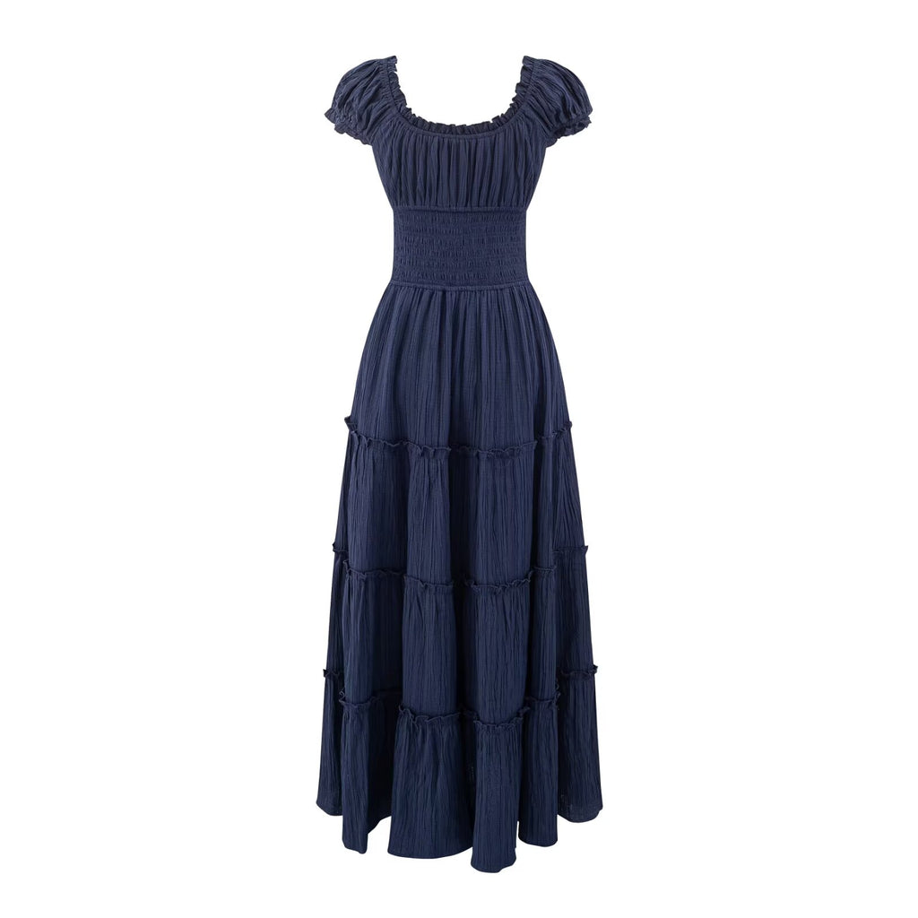 Women's Square-Neck Ruffle Puff-Sleeve Midi Dress