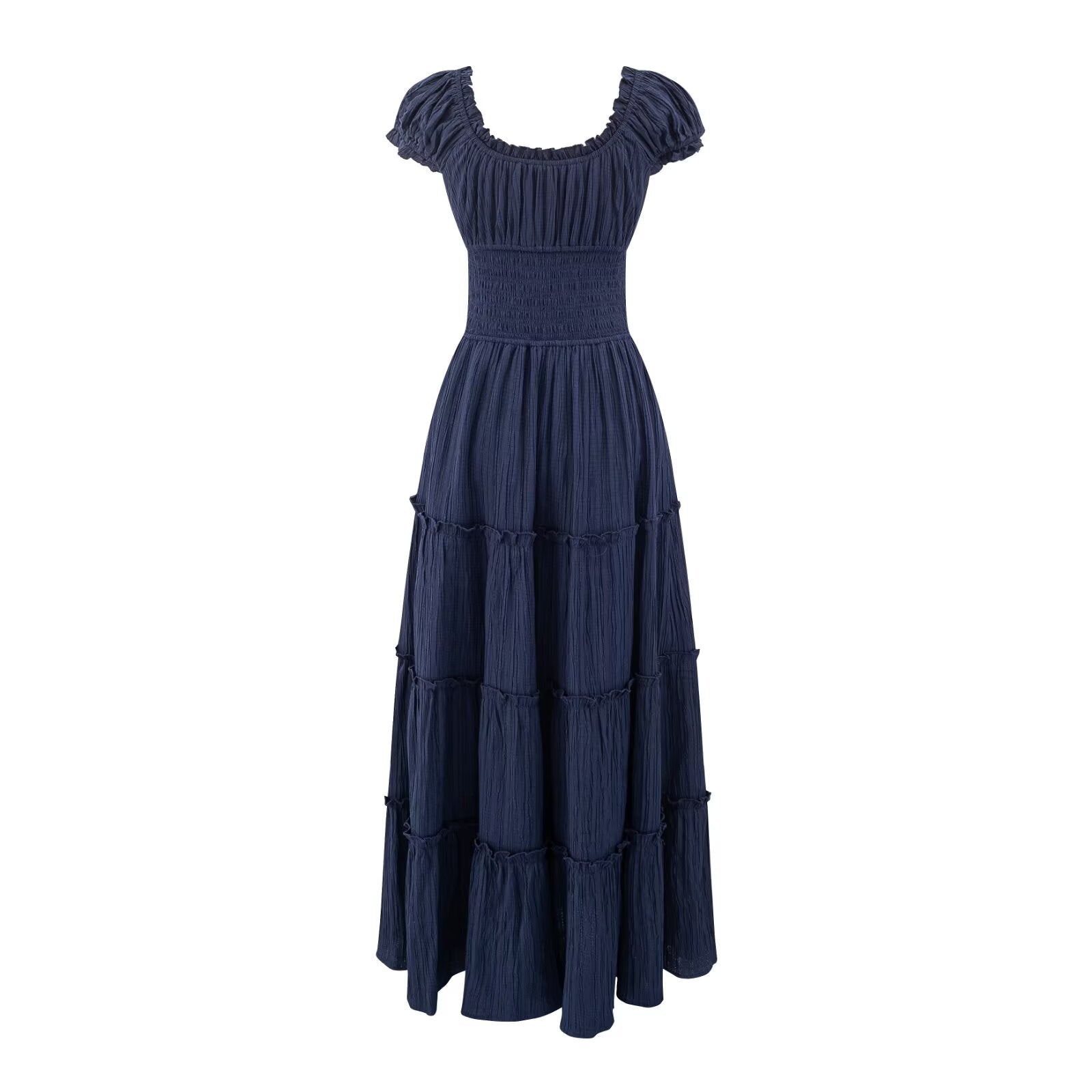Women's Square-Neck Ruffle Puff-Sleeve Midi Dress