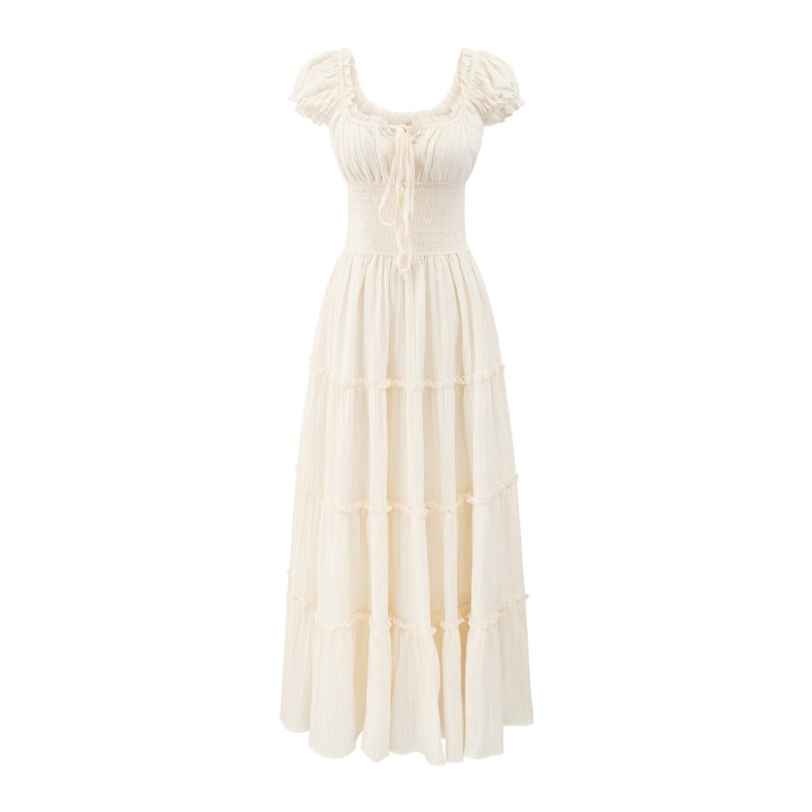 Women's Square-Neck Ruffle Puff-Sleeve Midi Dress