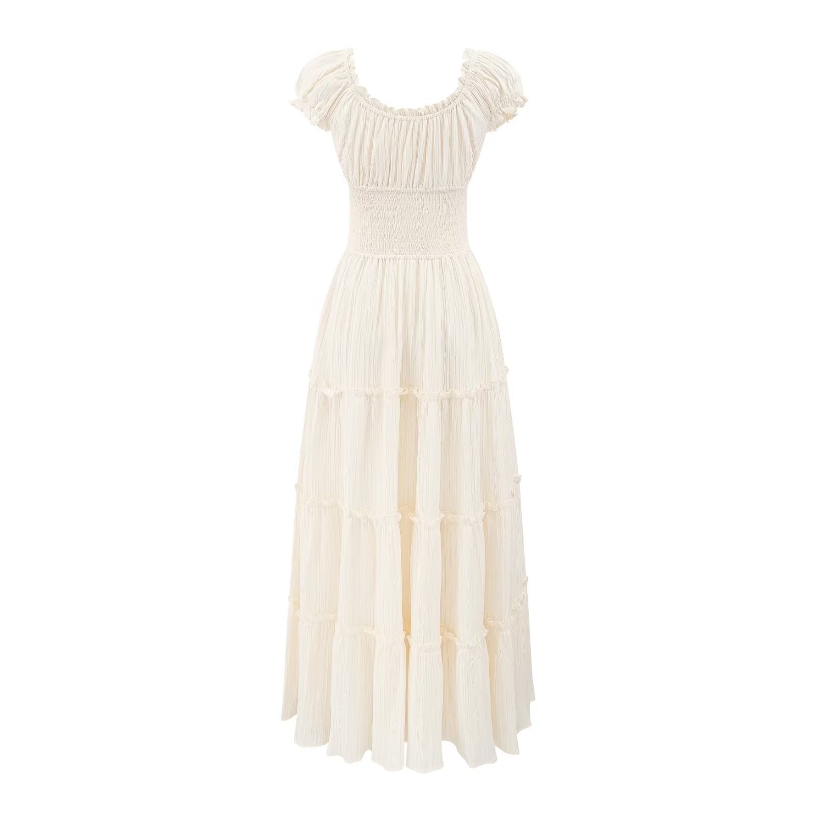 Women's Square-Neck Ruffle Puff-Sleeve Midi Dress
