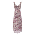 Women's Floral V-Neck Ruched Midi Dress