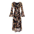Women's Floral V-Neck Bell Sleeve Ruffled Maxi Dress