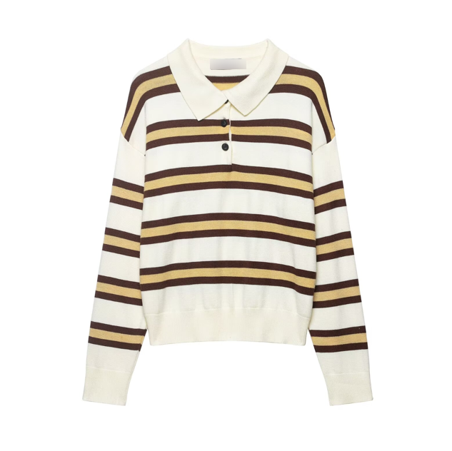 Women’s Striped Polo Collar Knit Sweater