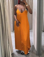 Satin Chain-Detail Halter Maxi Dress
