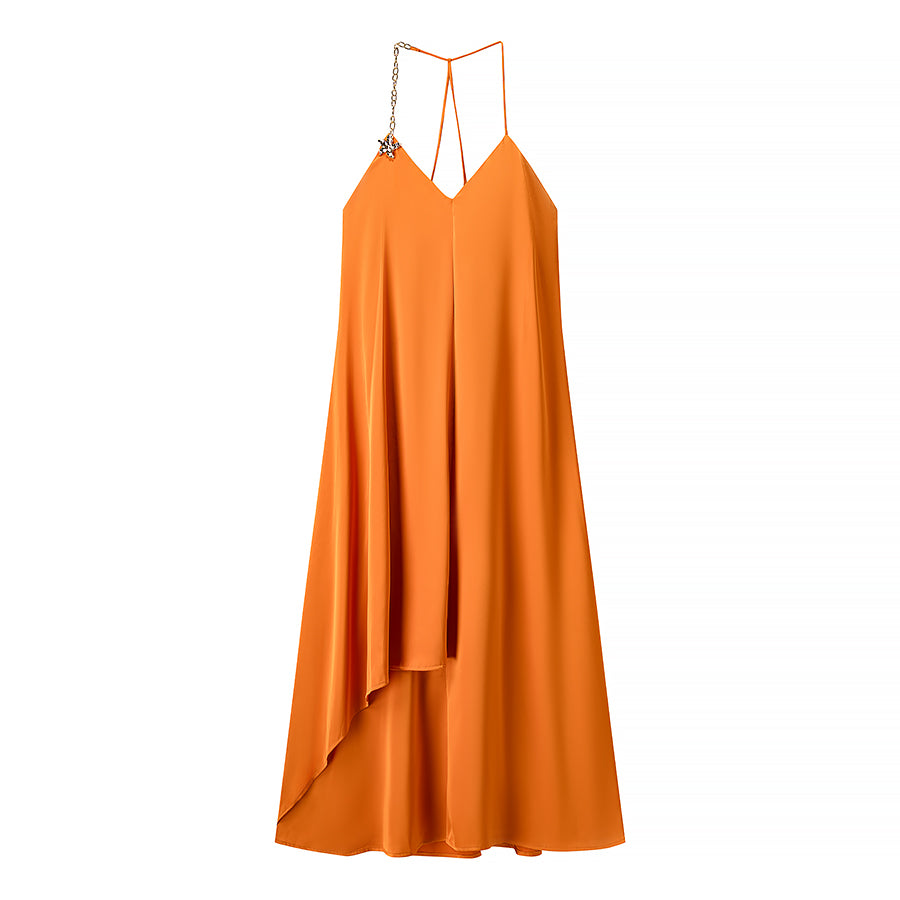 Satin Chain-Detail Halter Maxi Dress