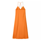 Satin Chain-Detail Halter Maxi Dress