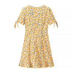 Sweet Spicy Printed Cuff Knotted Vacation Slim Dress
