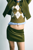 Women's Spring Emerald Corduroy Short Jacket and Skirt Two-Piece Set