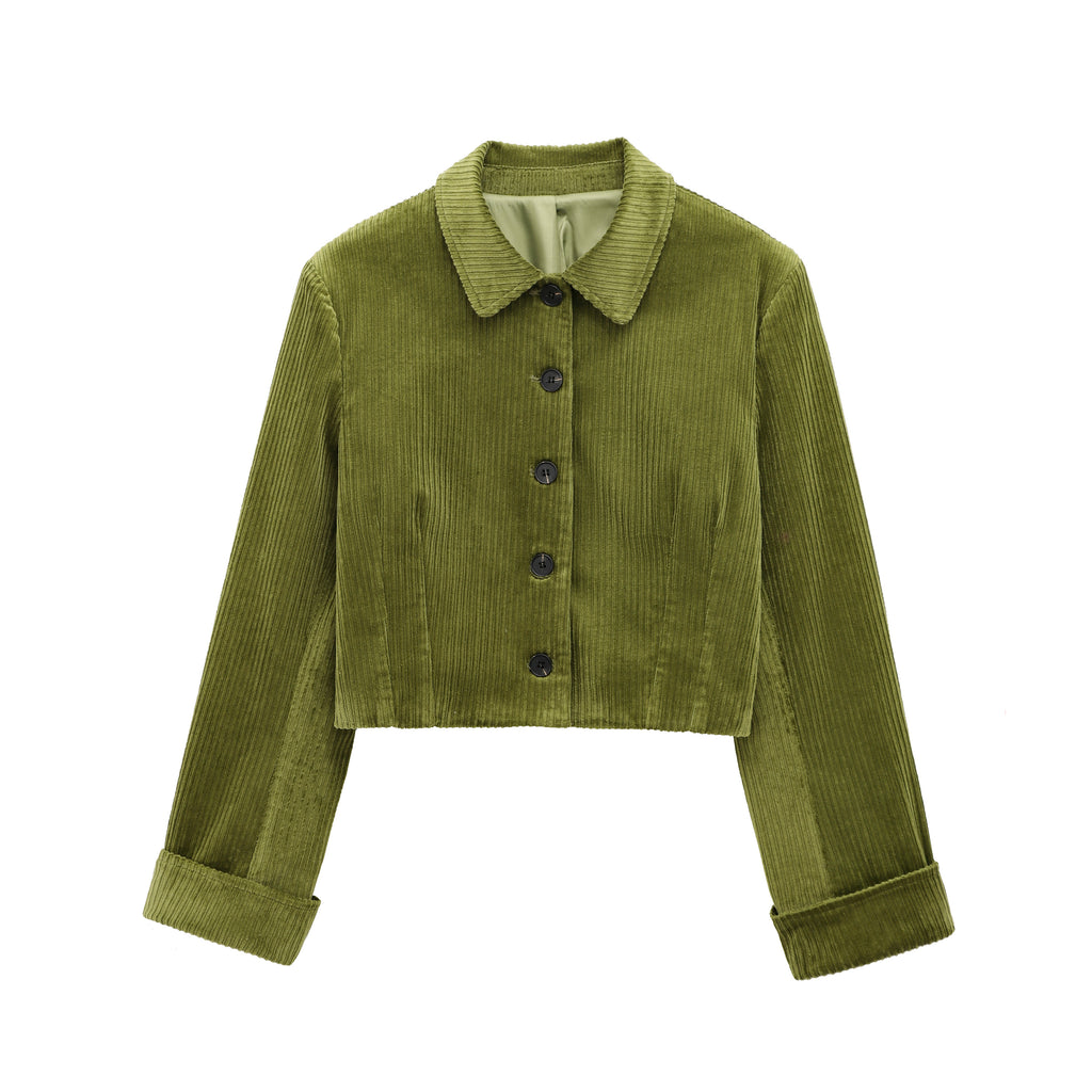 Women's Spring Emerald Corduroy Short Jacket and Skirt Two-Piece Set