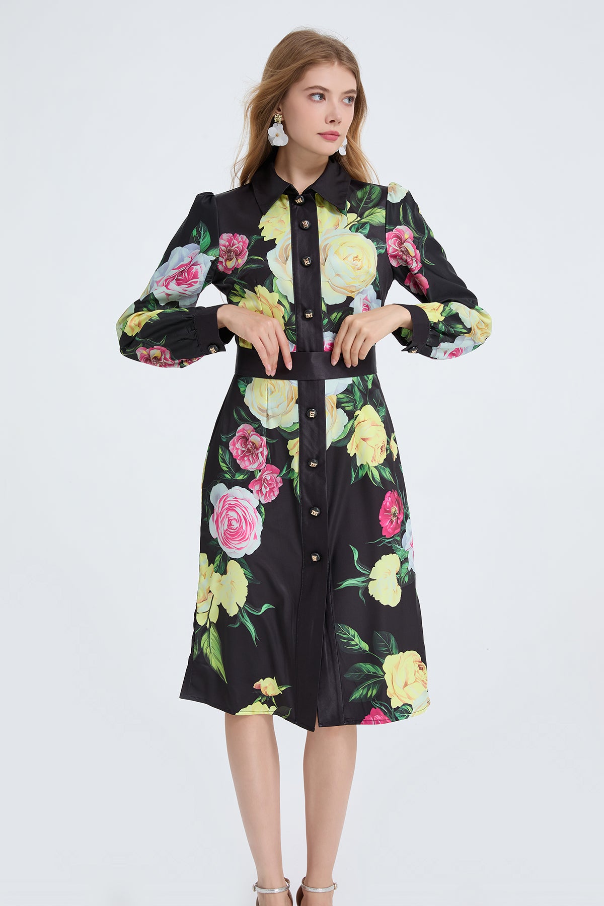 Printed Long-Sleeve Shirt Dress