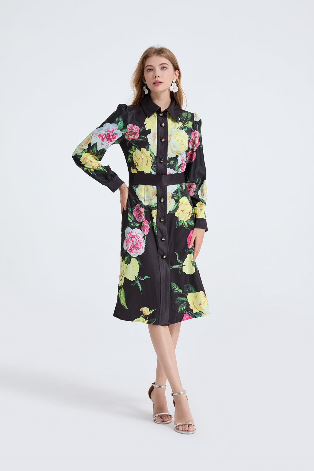 Printed Long-Sleeve Shirt Dress