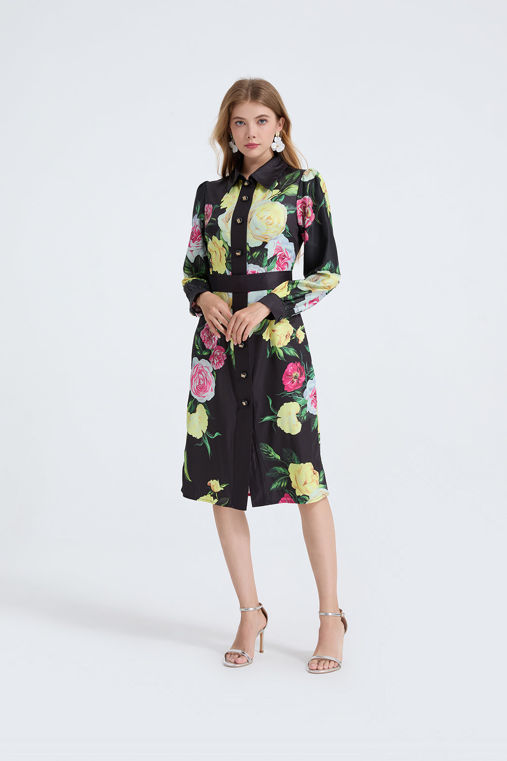 Printed Long-Sleeve Shirt Dress