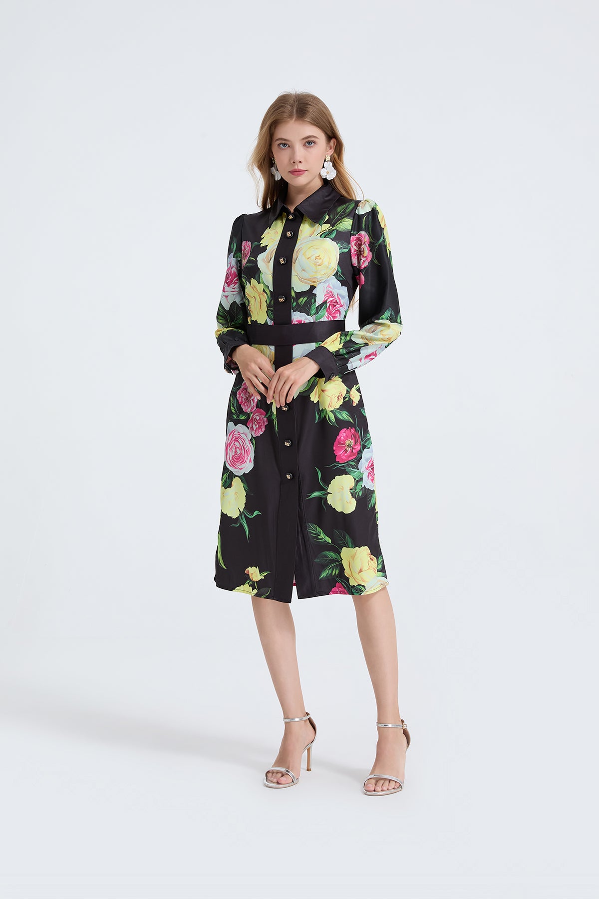 Printed Long-Sleeve Shirt Dress