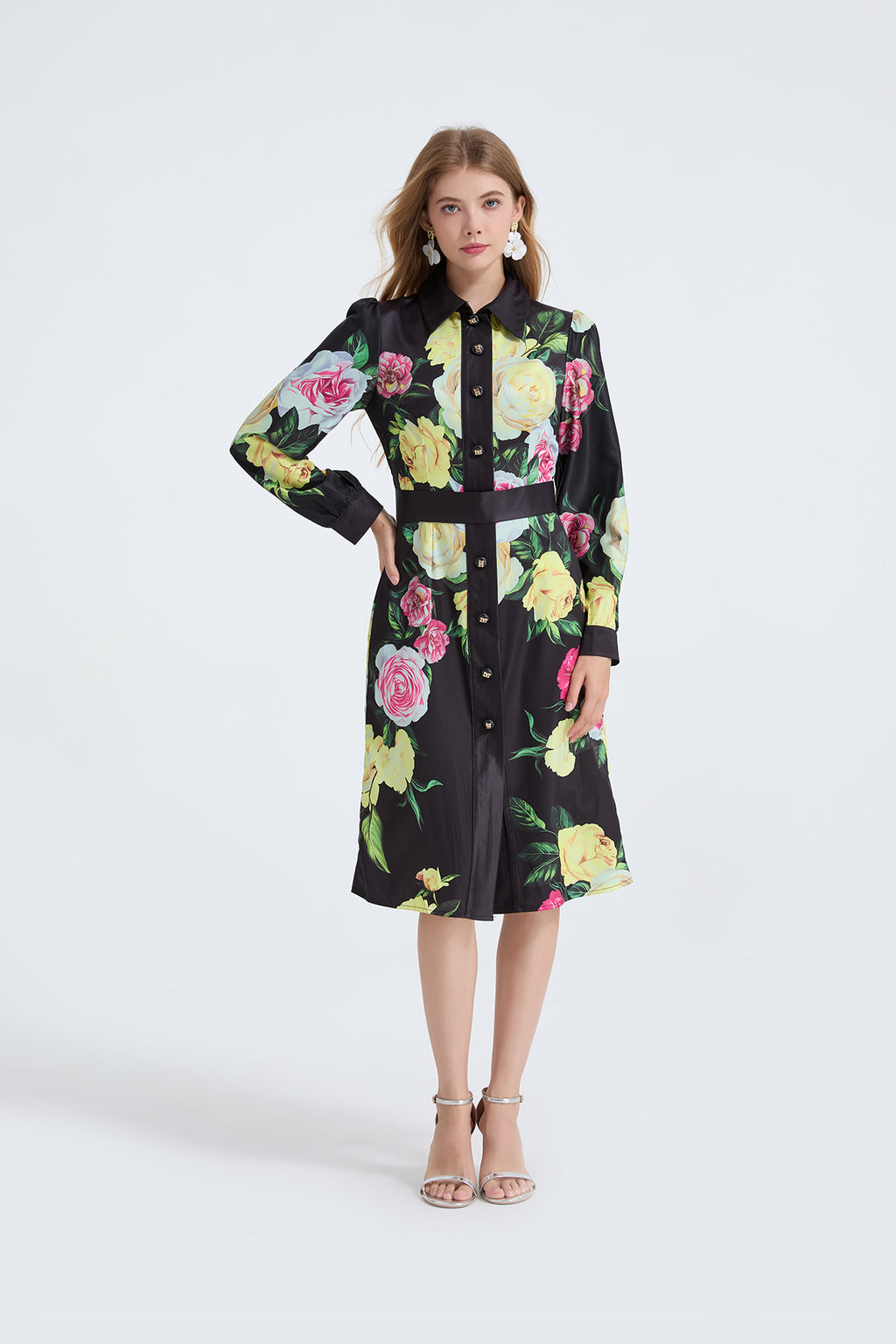 Printed Long-Sleeve Shirt Dress