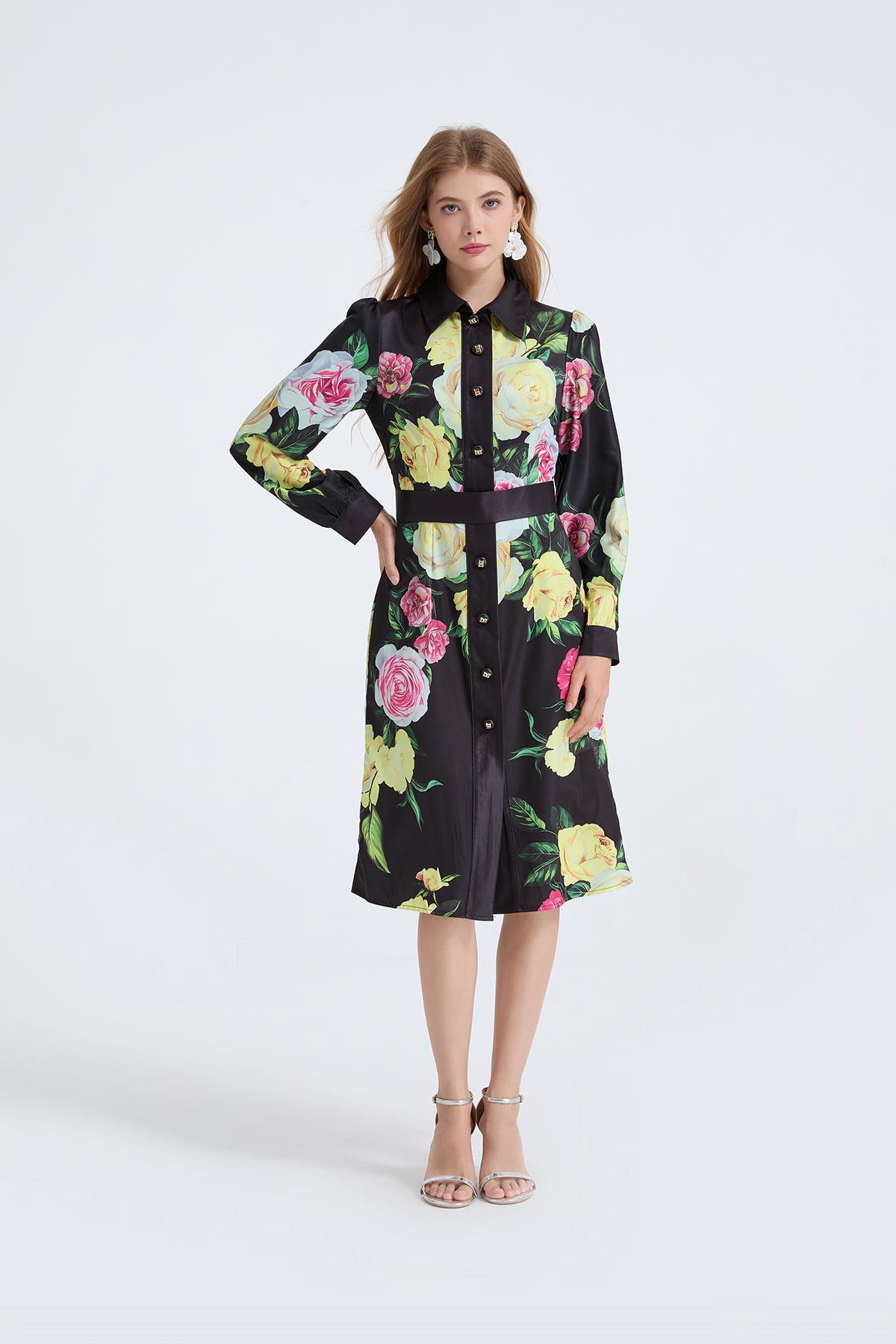 Printed Long-Sleeve Shirt Dress