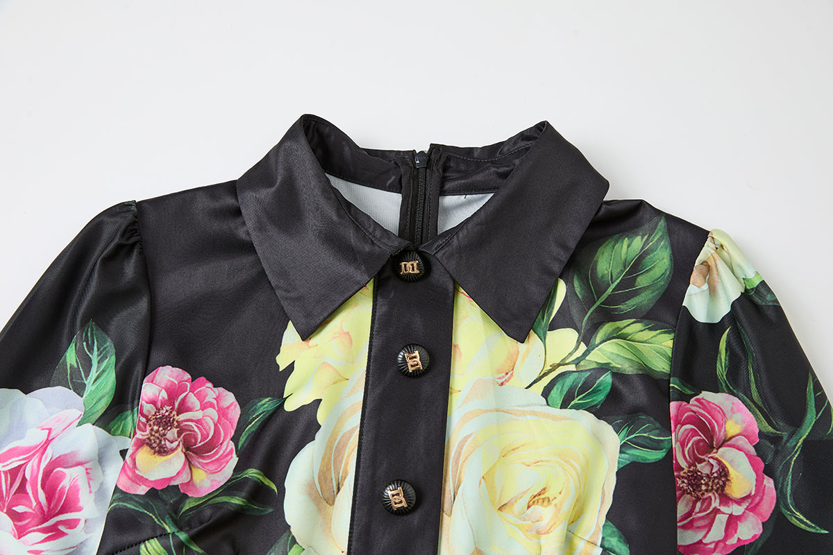 Printed Long-Sleeve Shirt Dress