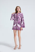 Women's Printed Long-Sleeve Slit Dress