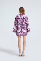 Women's Printed Long-Sleeve Slit Dress