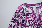 Women's Printed Long-Sleeve Slit Dress