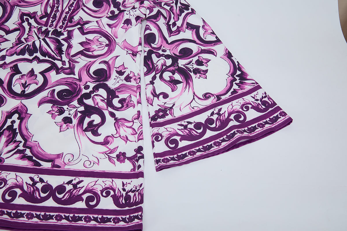 Women's Printed Long-Sleeve Slit Dress
