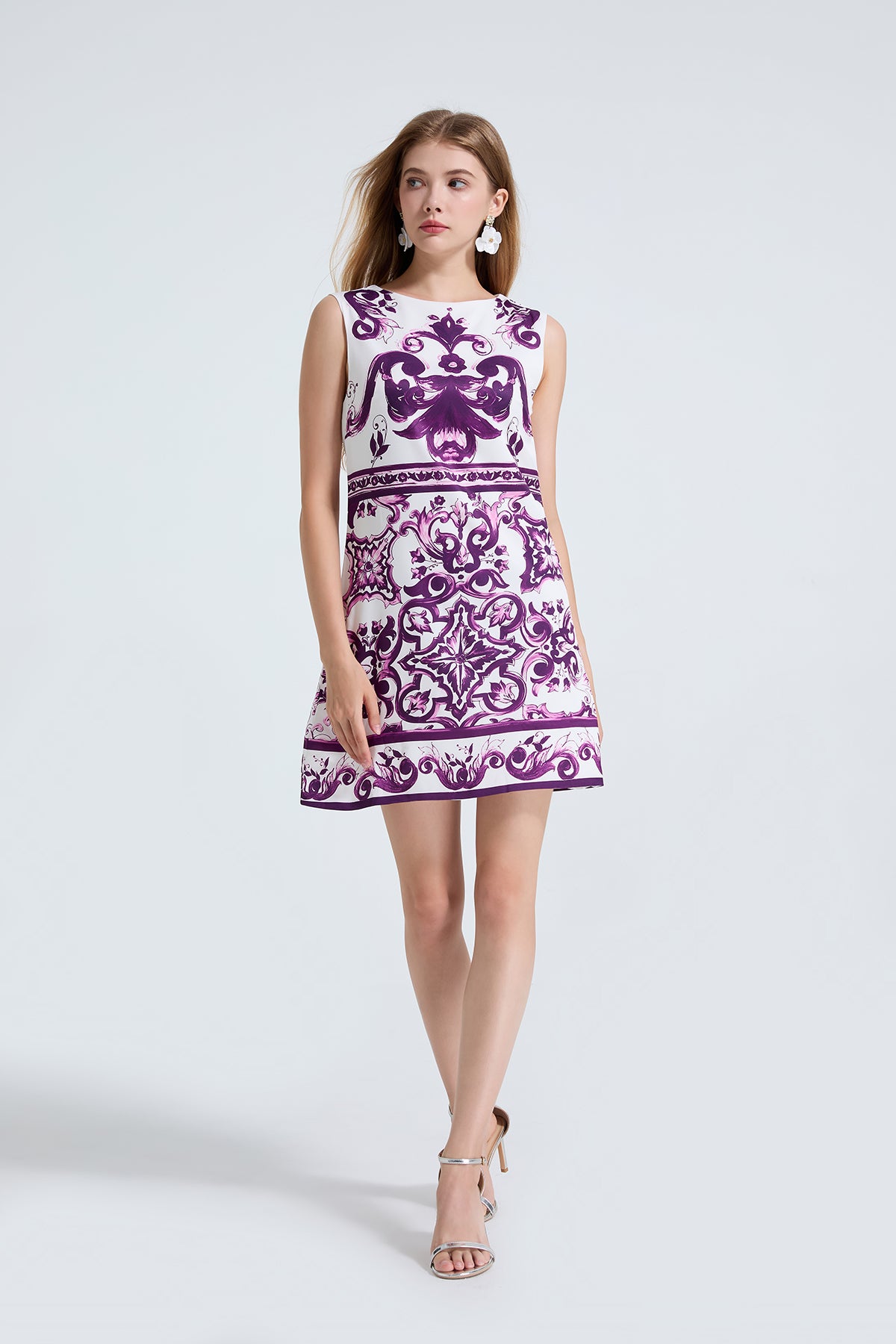 Women's Printed Round-Neck Sleeveless Dress
