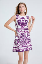 Women's Printed Round-Neck Sleeveless Dress
