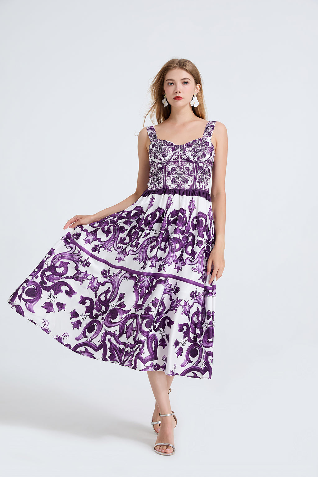Women's Printed V-Neck Sleeveless Dress