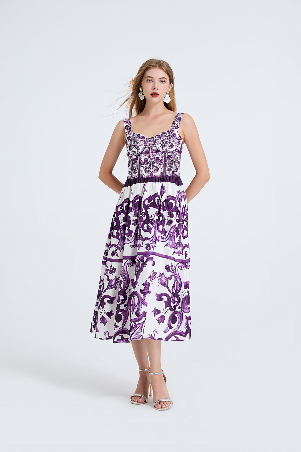 Women's Printed V-Neck Sleeveless Dress