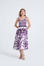 Women's Printed V-Neck Sleeveless Dress
