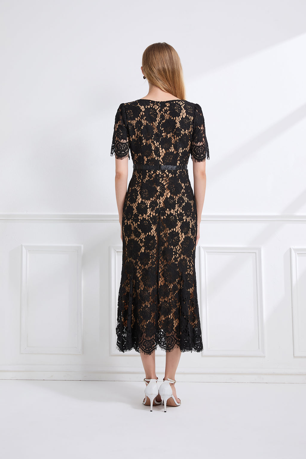 Women's V-Neck Short-Sleeve Bodycon Midi Dress